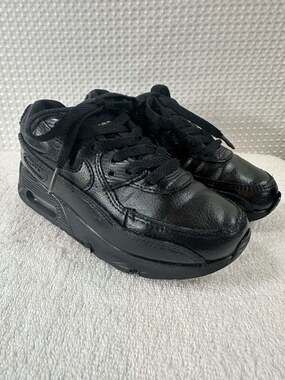 Nike Air Max 90 LTR Triple Black Leather Sneakers Size 12.5C